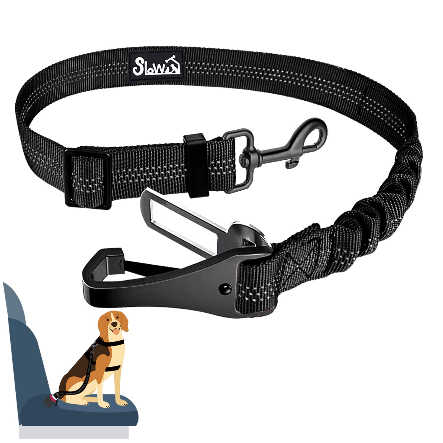 Eyein Dog Seat Belts for Cars UK, 2 in 1 Attachment Dog Car Harness Belt, Hook Latch Bar & Buckle with Anti Shock Elastic Nylon Bungee Buffer, Adjustable Reflective Duty Pet Safety Belts for Vehicle