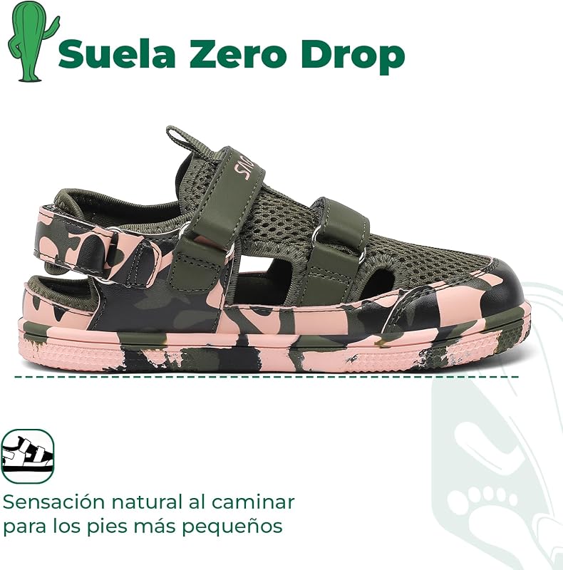 Sandalias Niño Barefoot Cangrejeras Niños Puntera Cerrada Sandalias Barefoot Verano Sandals Playa Piscina Mar Verde Militar, 35
