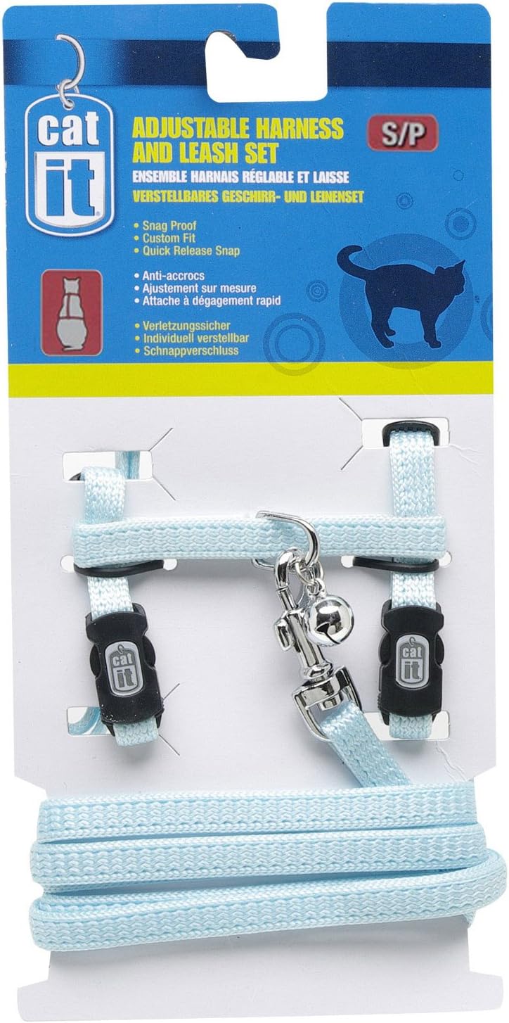 Catit Nylon Adjustable Cat Harness and Leash Set, Small, Blue Amazon
