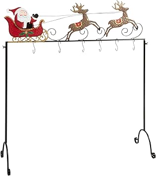 Nantucket Home Metal Freestanding Floor Christmas Stocking Holder Santa And Reindeer
