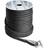 Young Marine Made 3/8 Inch 100FT 150FT Black Nylon Anchor Line Double Braided Anchor Rope/Line with Thimble (3/8" x 100')