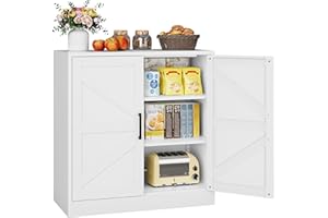 SISESOL White Storage Cabinet with Doors and Adjustable Shelves,36" Farmhouse Food Pantry Cabinets,Small Sideboard Cabinet,Short Metal Storage Cabinets for Home Kitchen,Dining/Living/Laundry/Room
