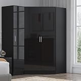 Reflect 2 Piece Wardrobe Set | 2 Door Corner + 1 Door Plain | Black Gloss view 4
