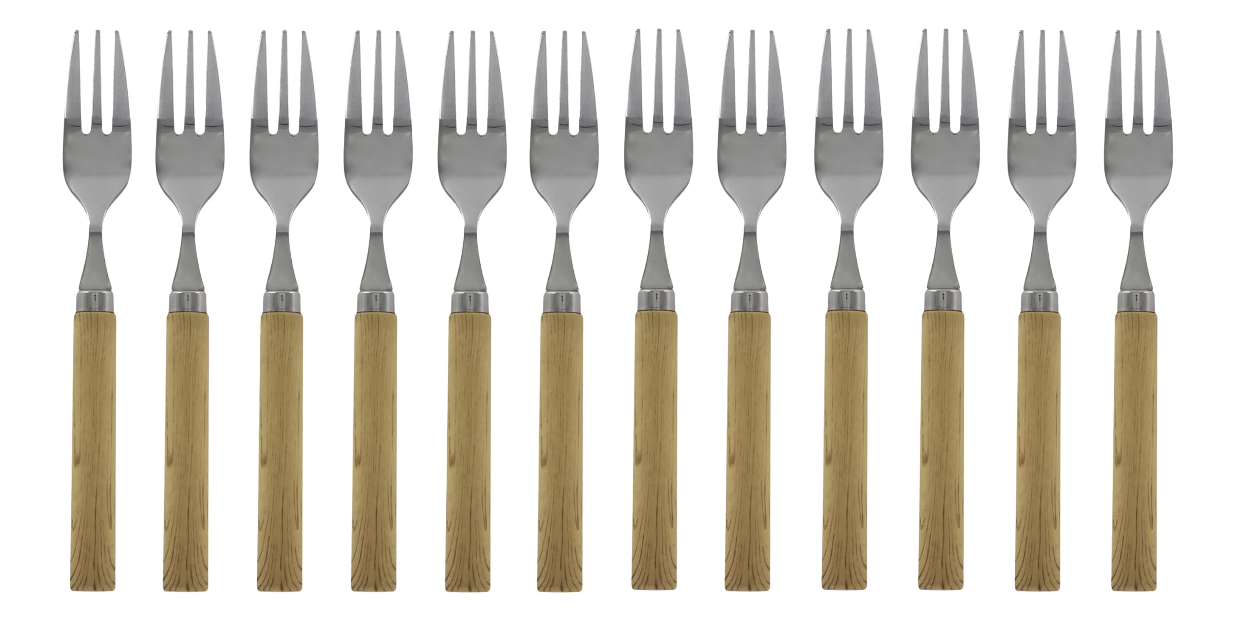 Dessert Forks Cake Forks Cutlery Set 12 Pieces Natural Wood Effect Made of Stainless Steel/Acrylic Vintage Shabby Nostalgia Country House Chic Antique