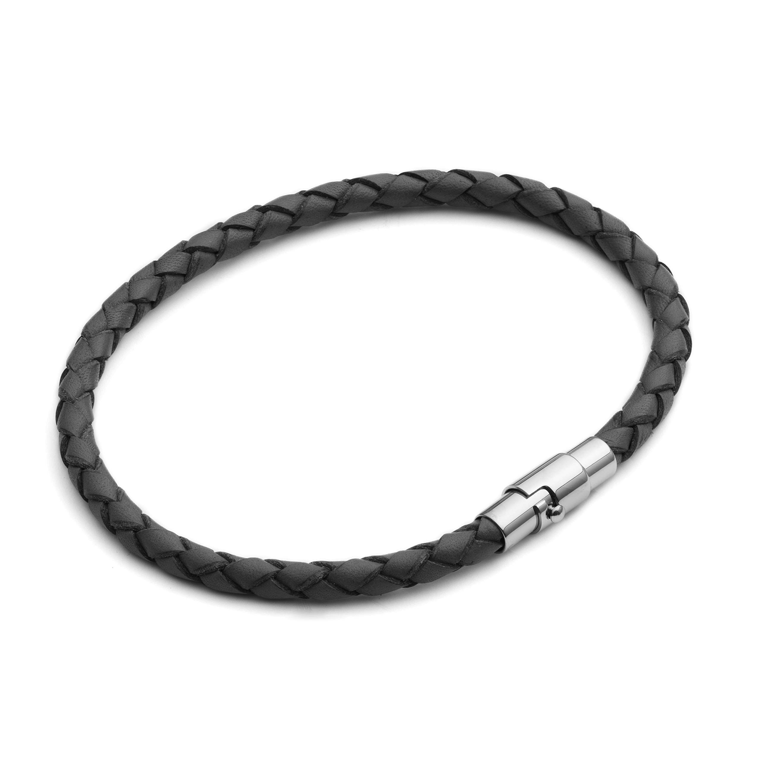 Tribal Steel Men's Black Thin Leather Bracelet - Men's 21cm Leather Bracelet with a Bayonet Clasp, Extra Secure Magnetic Closure