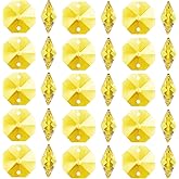 PATIKIL K9 Crystal Octagon Beads 2 Holes Pendants, 100 Pack 14mm Chandelier Prisms Parts Ornaments Hanging Beads for DIY Arts Crafts Decoration, Gold Tone