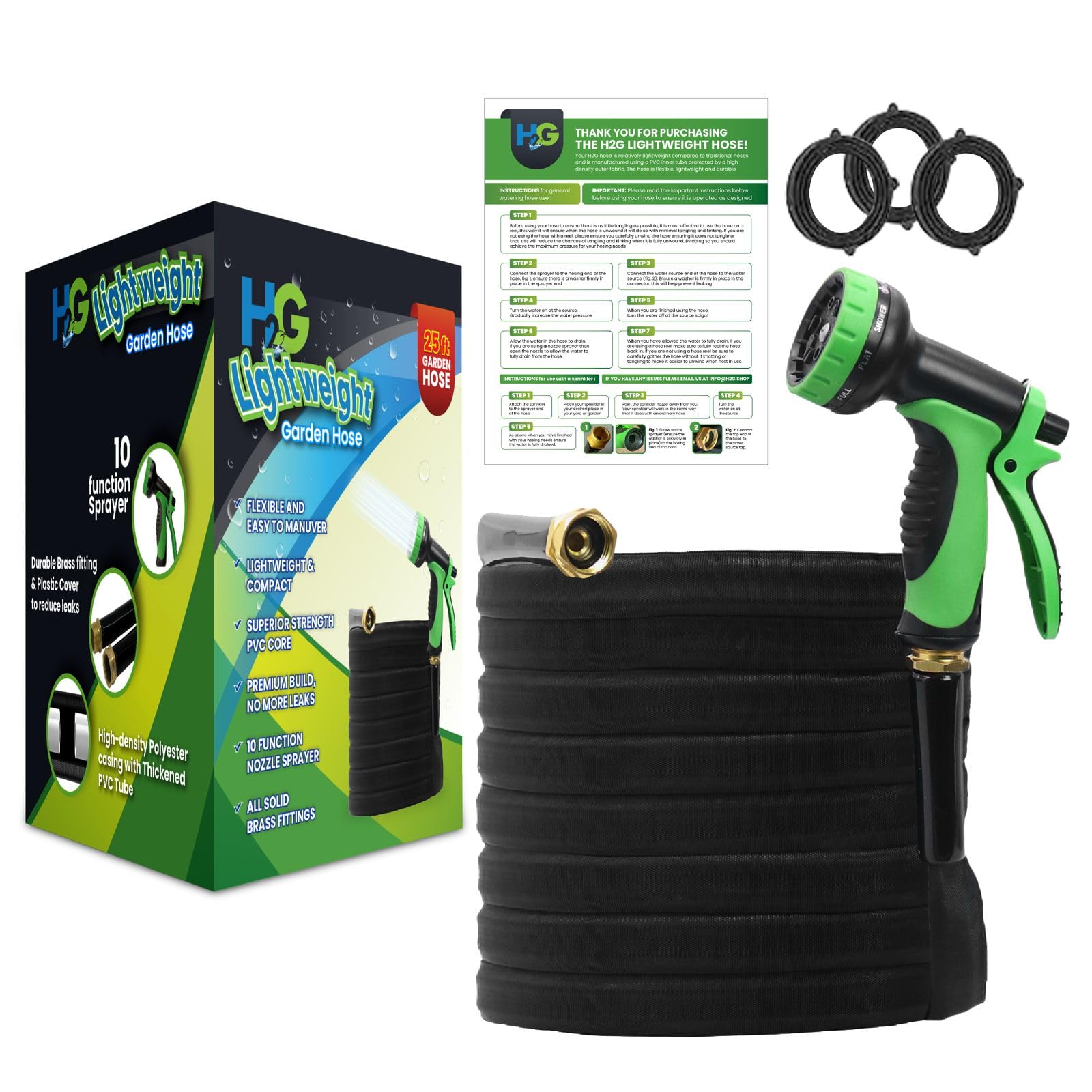 Photo 1 of H?G Non-Expanding Lightweight Garden Hose 25ft | Superior Strength Flexible Water Hose 25 ft | Multipurpose Hose | 3/4 Brass Connectors with protective cover | 10 Mode Sprayer | Attractively boxed
