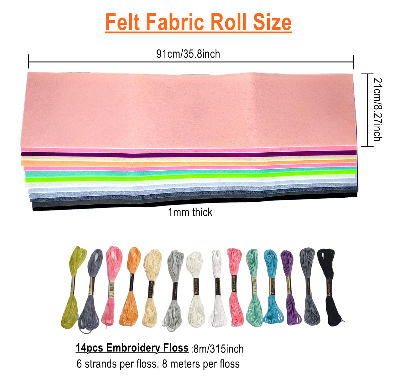 Felt Fabric Sheets Bundle, 14 Rolls 8x35 Inch Assorted Colored Felt Sheet, 1mm Thick Soft Craft Felt Roll for Sewing Patchwork DIY Crafts Supplies(Pastel Series)