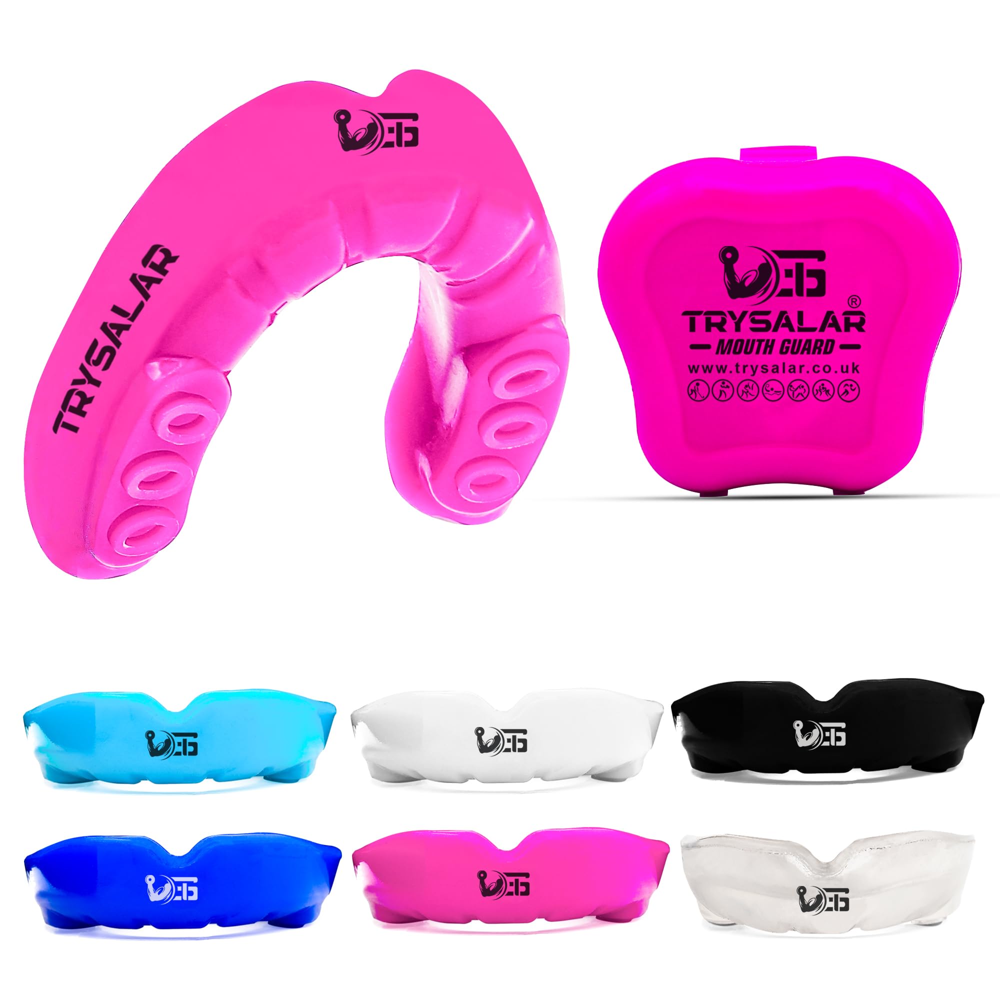 TrySalar Mouth Guards for Boxing Men Adult Youth Junior Mouldable Rughby Sports Slim Fit Boil and Bite Gum Shield with Box MMA Hockey Basketball Muay Thai Football ((<11 Years), Pink)
