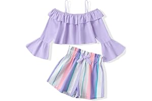 YOURUIKEY Girls Summer Clothes 2 Piece Cute Outfits Kids Boho Floral Print Long Sleeve Crop Top Shorts Clothing Set