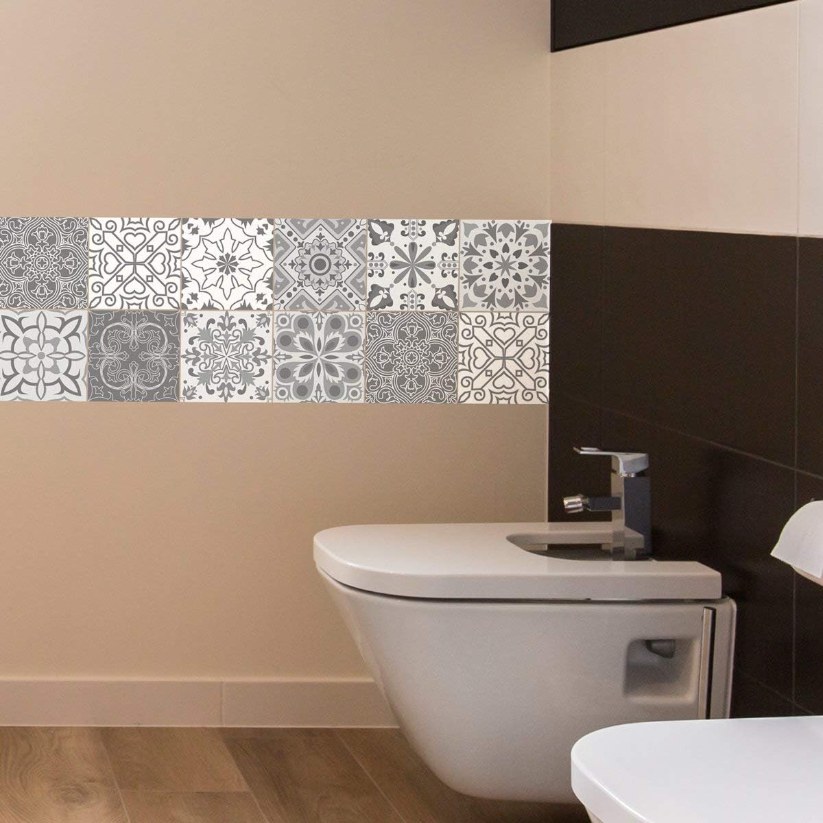 Ambiance Sticker Self-Adhesive Decorative Wall Decal Cement Tile for Bathroom and Kitchen Nuances de Gris Torino - Image 4