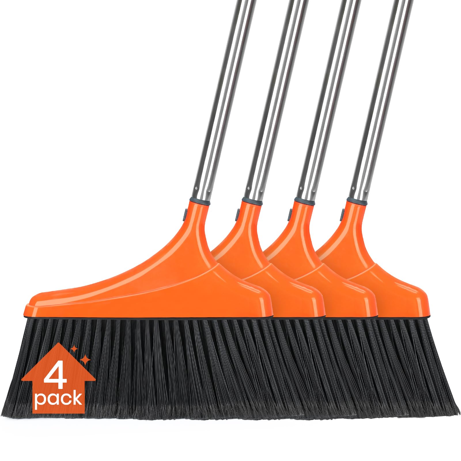 Photo 1 of 4 Pack Heavy-Duty Angle Broom for Floor Cleaning with 52" Long Handle Stiff Bristle Angle Commercial and Industrial Broom, Indoor Outdoor Broom for Garage Kitchen Office Lobby Patio