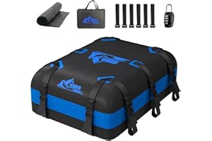 BATSUVCER Car Rooftop Cargo Carrier Bag 20 Cubic Feet, 100% Waterproof Heavy Duty Car Roof Bag for All Vehicle with/Without Racks - Anti-Slip Mat, 6 Door Hooks, Storage Bags, 5CM Straps(Blue)