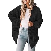 Pink Queen Women 2026 Fall Oversized Sweaters Cardigan Lantern Sleeve Chunky Knit Outwear Coats with Pockets