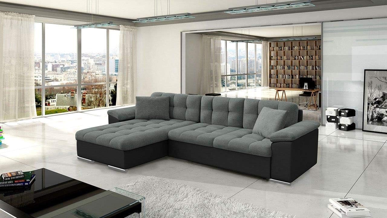 Honeypot - Sofa - Avellino - Corner - Sofa bed - Storage - Faux Leather/Fabric (Black/Grey, Left Hand Corner)