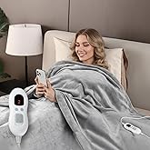 Yosamio Heated Blanket Electric Throw 60"x84", 8lbs Thick Flannel Heating Blanket, 6 Heat Levels & 9 Hours Auto Off, Machine Washable Overheated Protection Electric Quilt for Couch, Bed, Sofa (Gray)