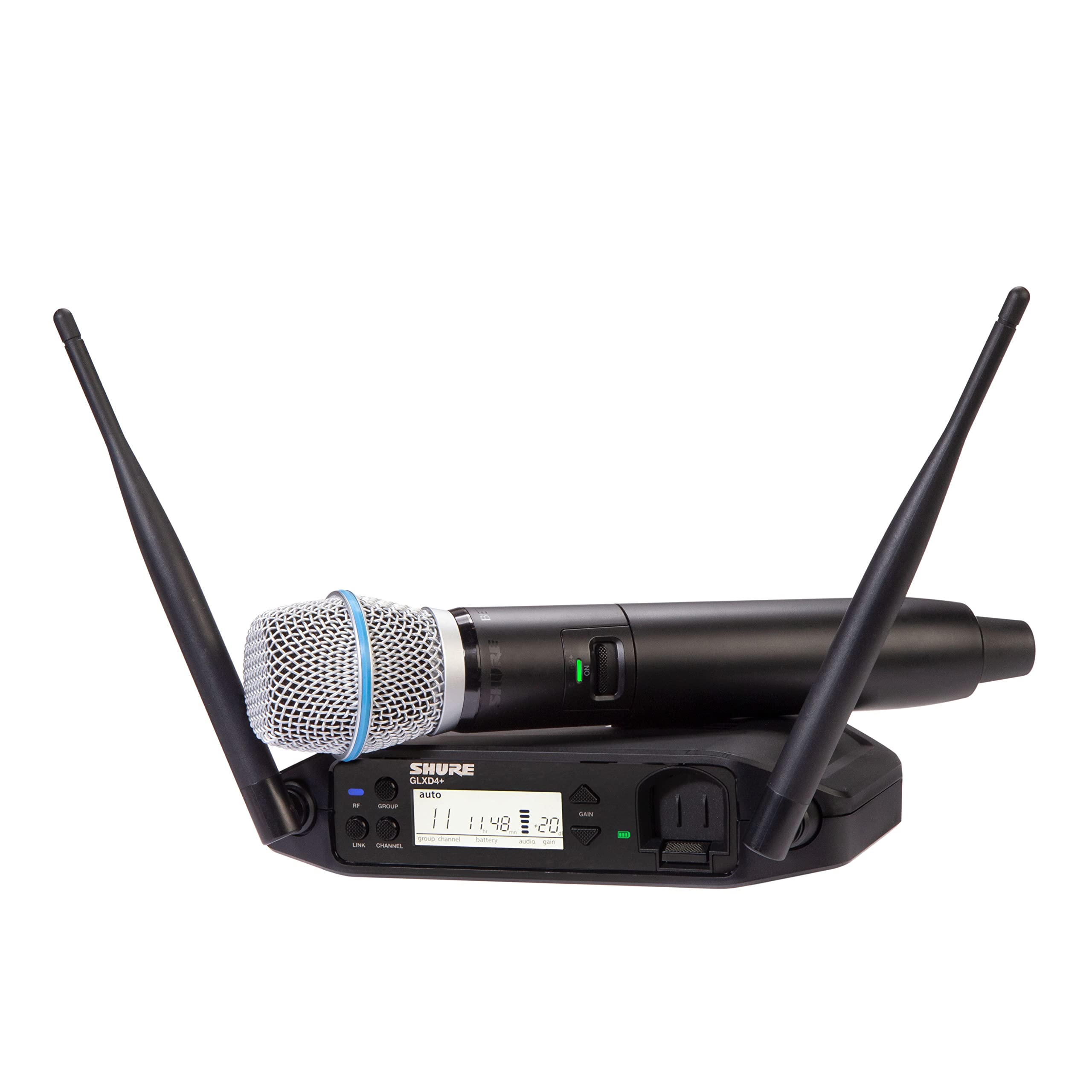 Shure GLXD24+/B87A Dual Band Pro Digital Wireless Mikrofonsystem für Kirche, Karaoke, Gesang - 12-Stunden-Batterielaufzeit, 30m Reichweite | BETA 587 Handheld Vocal Mic, Einzelkanal-Empfänger.