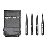 AmazonCommercial Stainless Steel Slant and Pointed Hair Removal Eyebrow Tweezers Set, Precision Tweezer For Ingrown Hair, Eye
