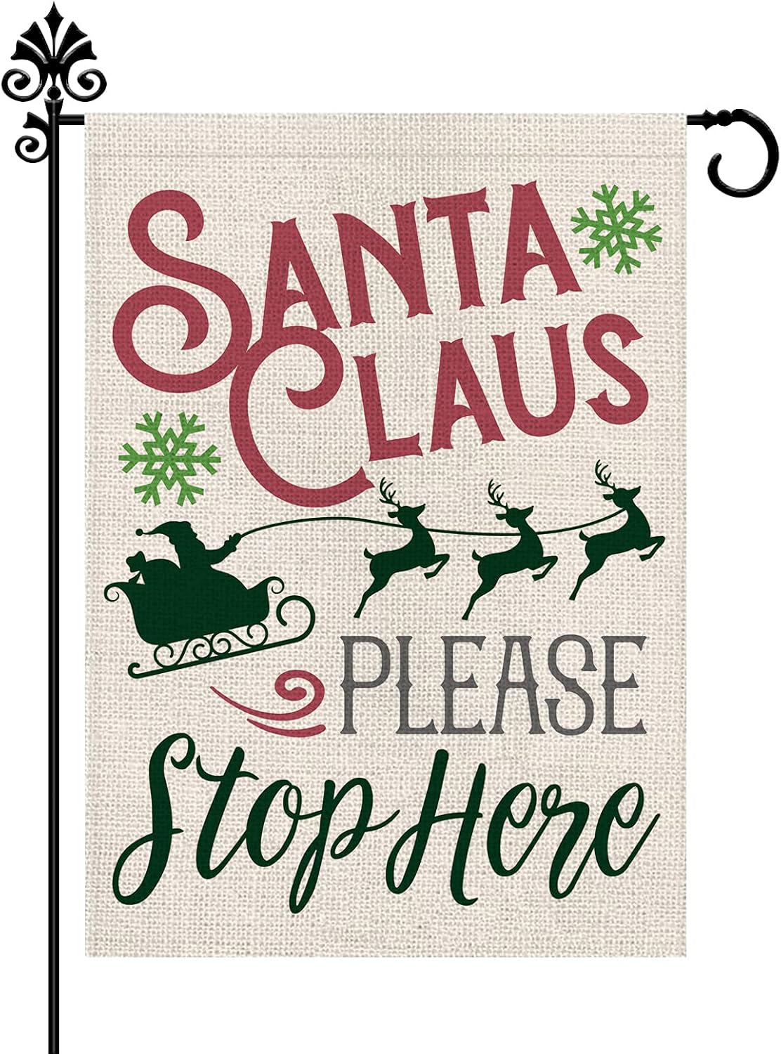 Flags - Christmas Garden Flag Santa Claus Sleigh Reindeer Double Sided Burlap Vertical Please Stop Here Outdoor Winter Yard Home Decorations 12.5 x 18 Inch