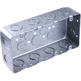 Qlvily 1 Pack Four Gang Multi Device Switch Box, 2-1/8"Deep Metal Electrical Box, 8-1/2'' TKO's &amp; 4-1/2" KO's Side KO, 4-1/2" &amp; 3-3/4" Bottom KO, Raised Grounded, Galvanized