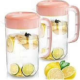 Jucoan 2 Pack 1 Gallon Plastic Pitcher with 3 Ways Lid, Large Gallon Water Ice Tea Pitcher with Handle Measurement for Party Outdoor, Freezer/Dishwasher Safe, BPA Free