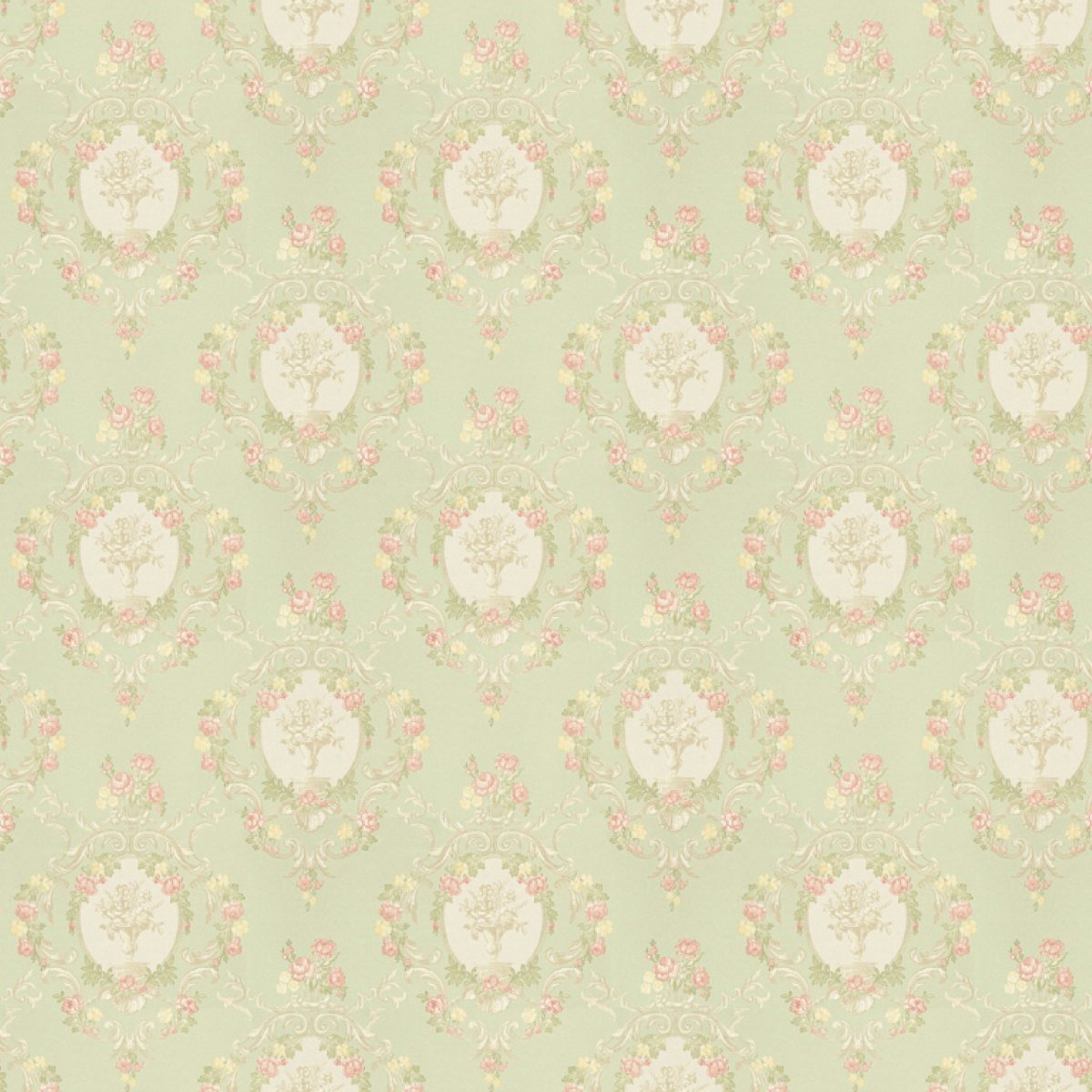 MyTinyWorld Pack of 5 Dolls House Mixed Colour Damask Flower On Green Wallpaper Sheets