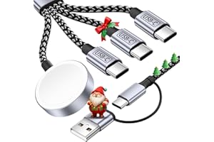 MPATIBY 4 in 2 Charging Cable for Apple iWatch Charger with 3 Type-C Ports, Travel Essentials USB C Splitter Multi Charging Cable/Cord for iWatch Ultra/SE/10-1, iPhone17 16 15 14, Android, More -1Pack 5FT