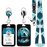PUIBUN Alien and Bigfoot Lanyards for ID Badges, Moon Forest ID Badge Holder with Lanyard Retractable Badge Holder/Reel Lanyard Teacher, Kids