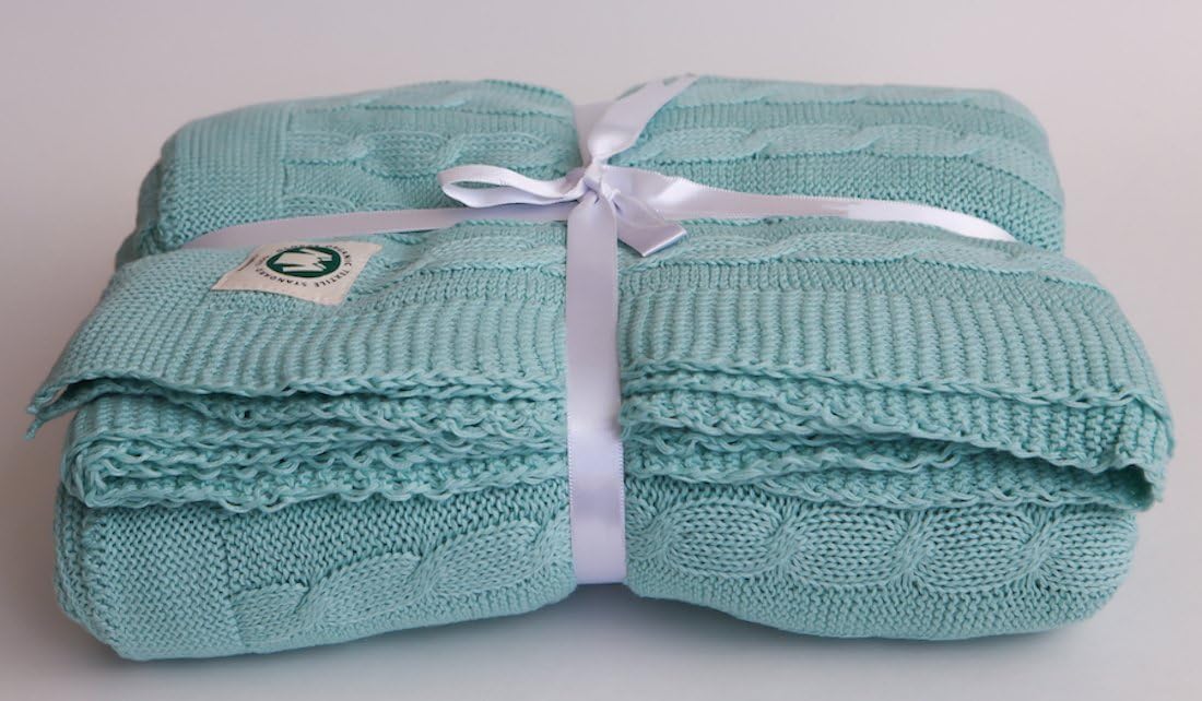 YourLovelyBedding Certified Organic Cotton Blanket Throw, Cable Knit, 50''x70'', Mint