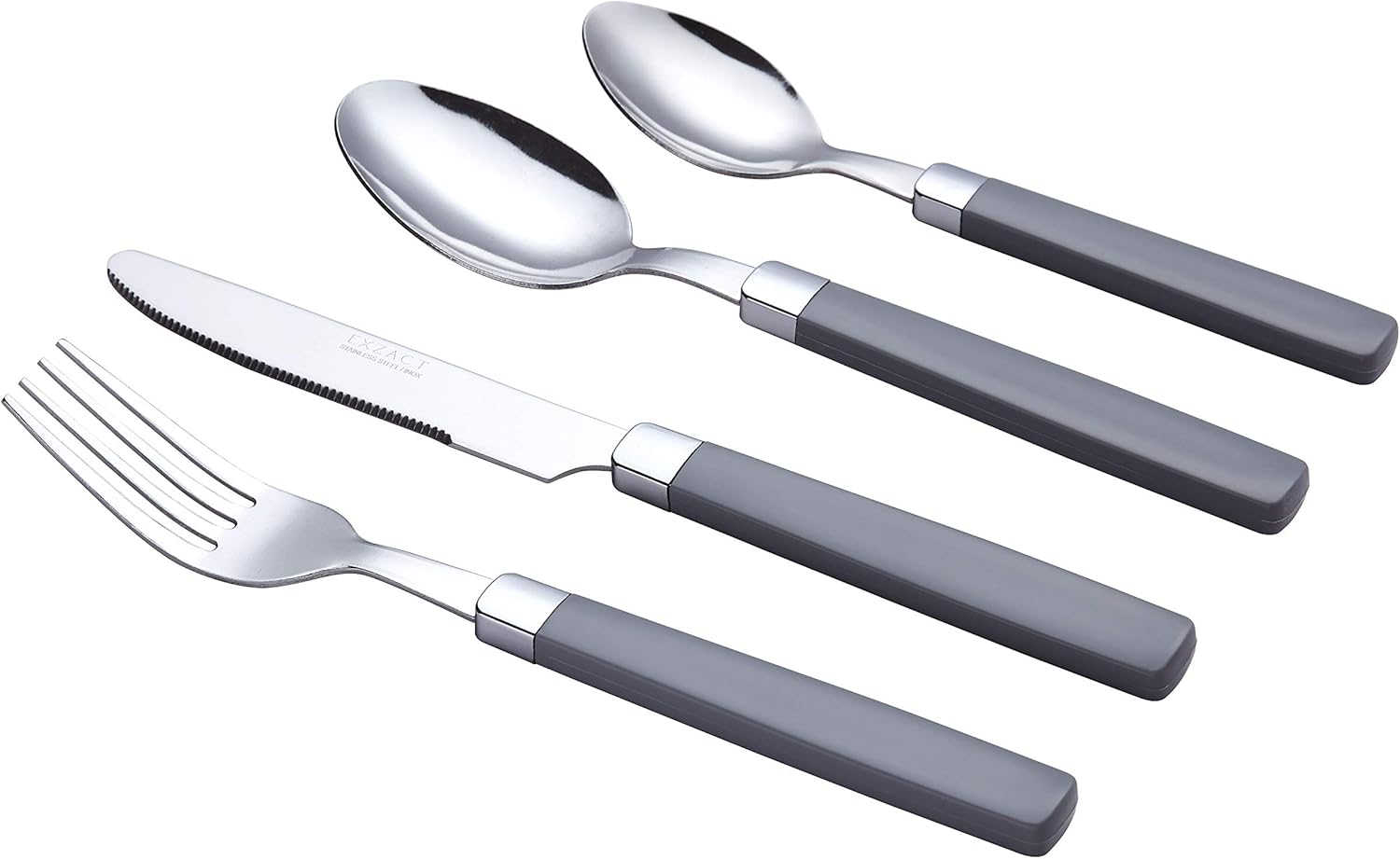 EXZACT Cutlery Set 16pcs Stainless Steel - Coloured Handles - 4 x Forks, 4 x Knives, 4 x Table Spoons, 4 x Tea Spoons - WF23 Grey - Image 4