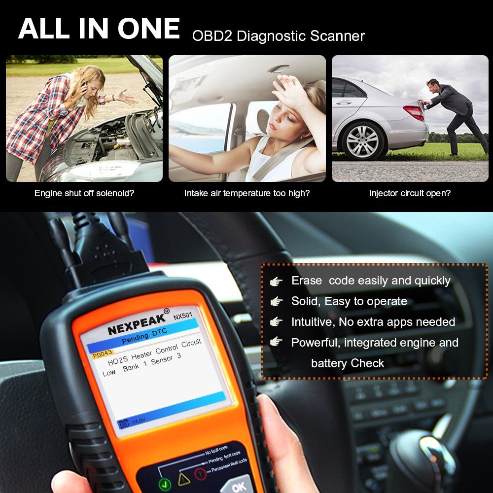 NEXPEAK OBD2 Scanner, NX501 Enhanced OBD II Code Reader Car Diagnostic Tool Auto Check Engine Light Diagnostic Scanner for OBD2 Protocols Cars since 1996
