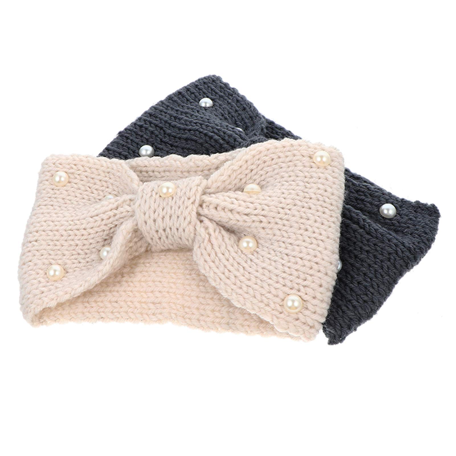 Lurrose 2pcs Winter Bowknot Headbands Pearl Bowknot Headband Wide Elastic Head Wrap for Ladies Women