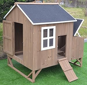 Omitree Deluxe Large Wood Chicken Coop Backyard Hen House 4-8 Chickens with 3 Nesting Box