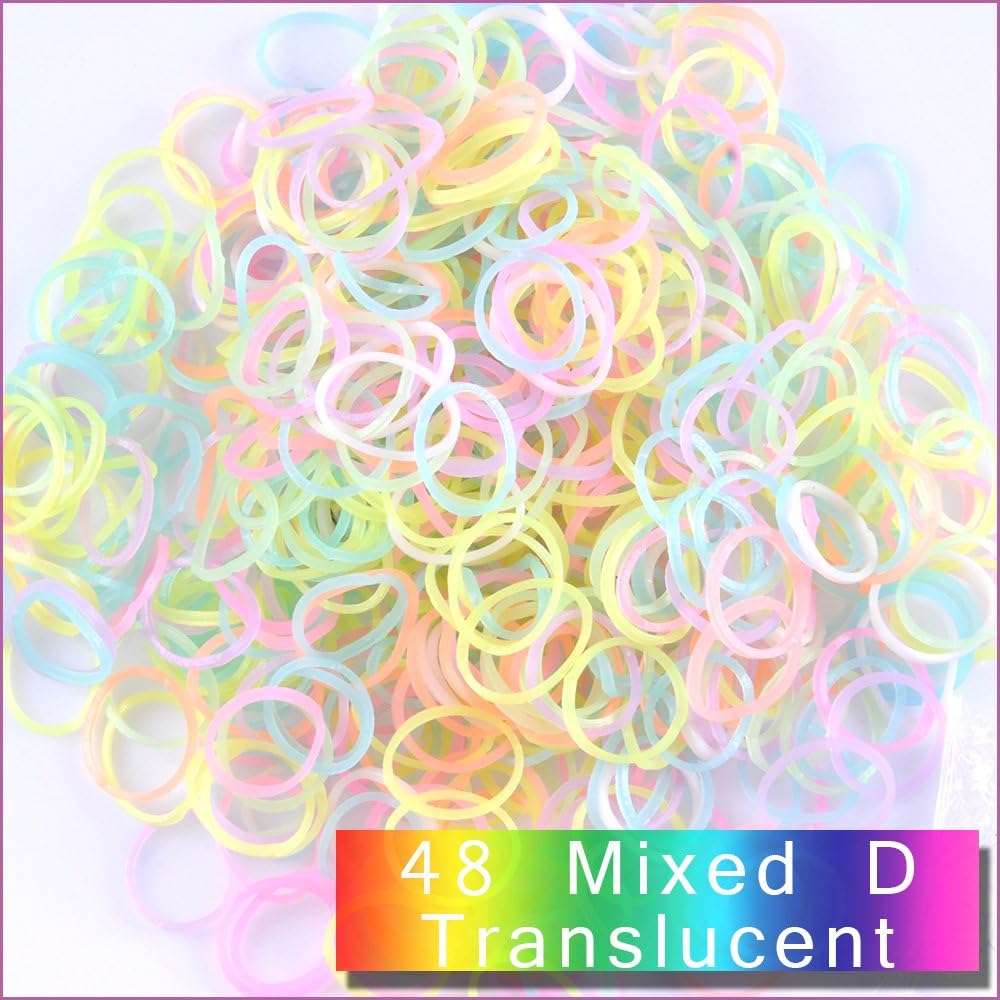 Kirinstores (TM) 600 PCS 24 Clips Bands Refills for Loom Rainbow Bracelet Dress Making (48 Mixed D Translucent)