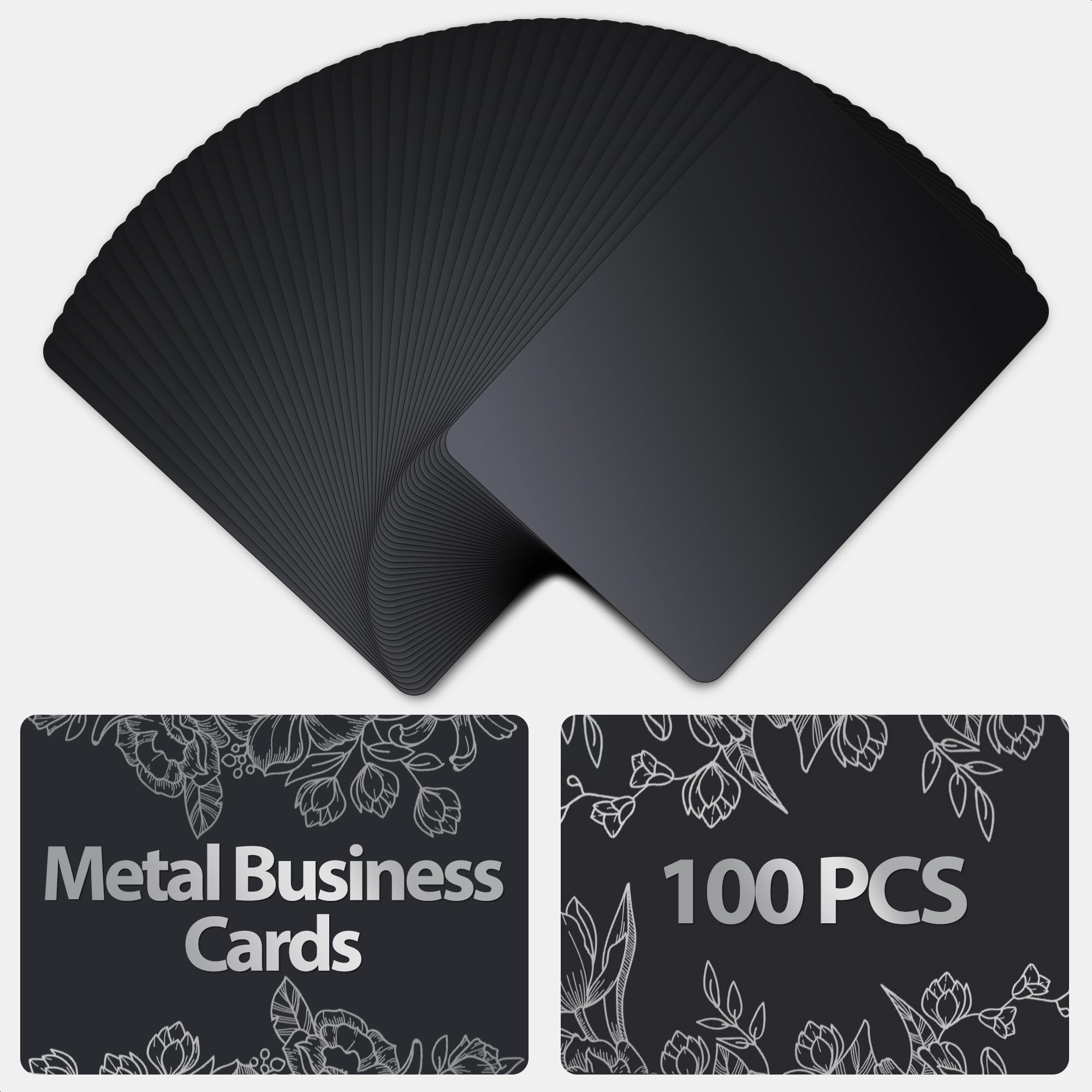Photo 1 of 100 Pcs Metal Business Cards for Laser Engraving – Metal Business Card Blanks in Black Colour, 0.008" Thick, Compact 3.39" x 2.13" – Wide Use for VIP, Membership, Industrial Use, Personalized Gifts