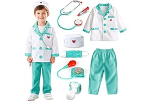 Lehoo Castle Doctor Costume for Kids, Doctor Kit Kids 8 PCS with Stethoscope, Dress Up Costume Kit for Toddlers Ages 4-6