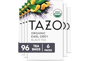 TAZO Organic Earl Grey for Health and Wellness, High Caffeine and Bold Flavor, 16 Count (Pack of 6)
