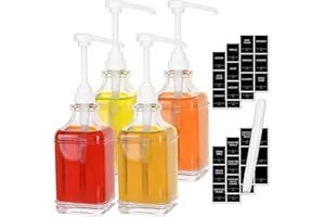 16oz(480ml) Coffee Syrup Dispensers, 4 Pack with 1/4oz Capacity White Pump, 1 Pen &30 Labels, Glass Syrup Bottles for Coffee 