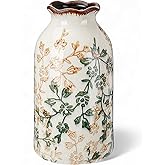 Ninehaoou 1 Pcs Green and Beige Vintage Vase Ceramic Chinoiserie Floral Vase Cracked for Rustic Home Bookshelf Living Room Table Centerpiece Decors (Small)