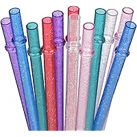 Dakoufish 11 Inch 12 Piece Reusable Acrylic Straws Glitter Sparkle Drinking Straw Plus One Cleaning Brush (11inch 6Color)