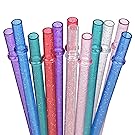 Dakoufish 12 Piece 11 Inch Long Reusable Clear Acrylic Drinking Straw With Glitter Sparkle Various Colors Plus One Cleaning Brush (ADS013-11mix 6color)