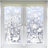 VEYLIN Xmas Window Clings 141 Static Snow Flakes 8 Sheets Merry Christmas view 1
