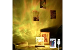 YXQUA Northern Lights Ocean Wave Projector Light, Galaxy Light Projector, 16 Colors Gradual Rotating Flame Water Ripple Ambient Night Light Non-Wood for Bedroom, Room Decor, Kids Room (RC)