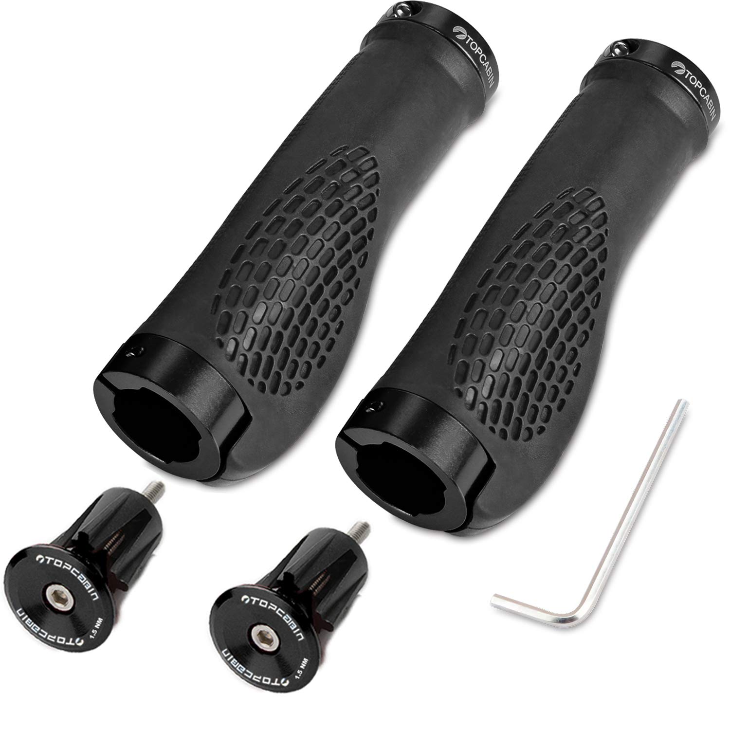 Photo 1 of TOPCABIN Bike Grips,Ergonomic Design Bicycle Grips Widen Holding Rubber Bike Handlebar Grips with Aluminum LockGrips for Bike Mountain Road MTB ((Aluminum Lock Plug+Grips) Black 1 Pair)