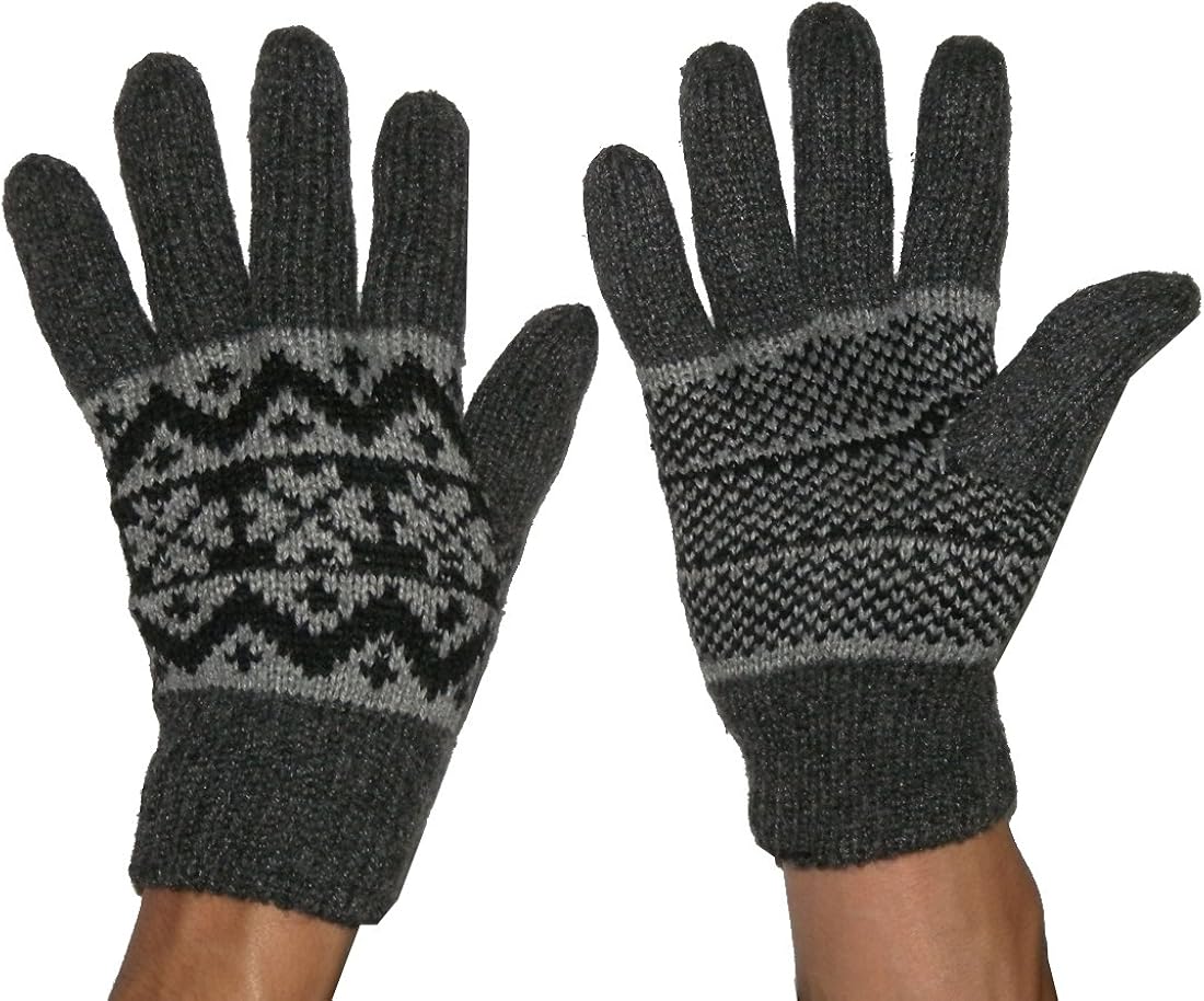 Mens Ribbed Knitted Wool Thermal Insulated Winter Gloves Large Dark