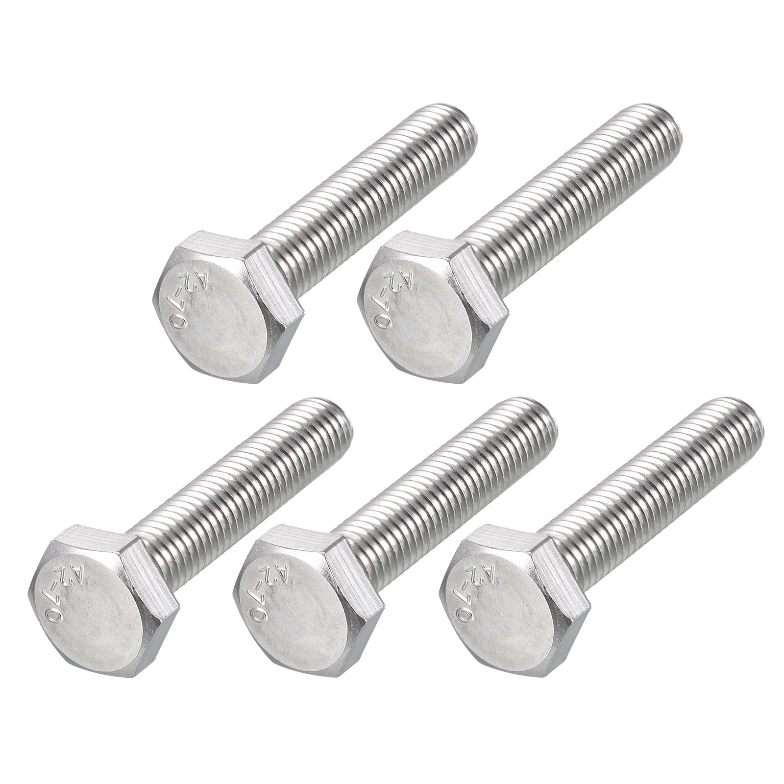 METALLIXITY Hex Bolts (M10-1.5x50mm) 5Pcs, 304 Stainless Steel Coarse Fully Threaded Hex Head Screw Bolt Machine Screws - for Furniture Repair, Silver