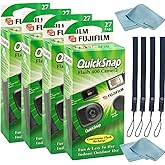 Fujifilm QuickSnap Flash 400 Disposable 35mm Camera • 4 Pack • 4 Hand Straps • 2 BluebirdSales Microfiber Cloth, Green, 70336