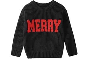 IZYJOY Toddler Baby Girl Boy Christmas Sweater Merry Embroidery Letter Knit Sweatshirt Top Xmas Warm Fall Winter Clothes