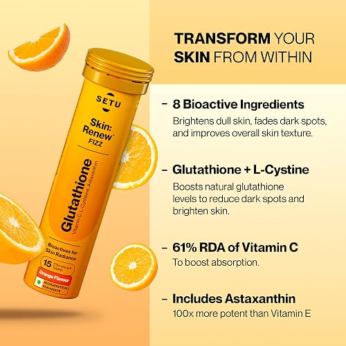 setu glutathione tablets Skin Renew, with Vitamin C, Gluta Fizz, Supports Detoxification, Sugar-Free, Orange Flavour, 30 Effervescent in Saudi Arabia unflavored glutathione