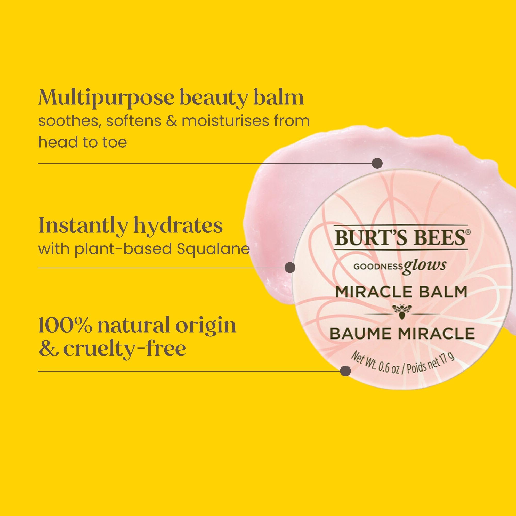 Burt's Bees Miracle Balm, 100% Natural Origin, Naturally Sheer, 0.6 Ounces, Pack May Vary